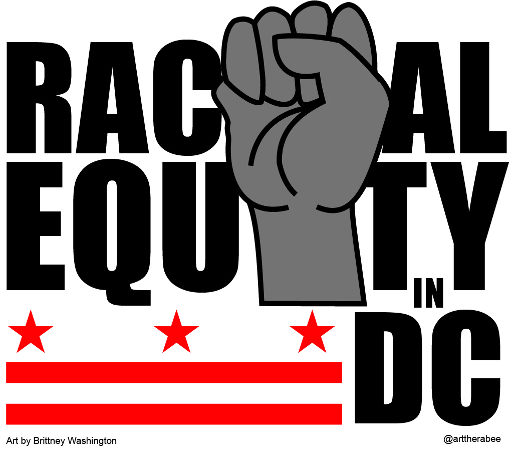 racial equity in dc graphic of fist reading racial equity in dc