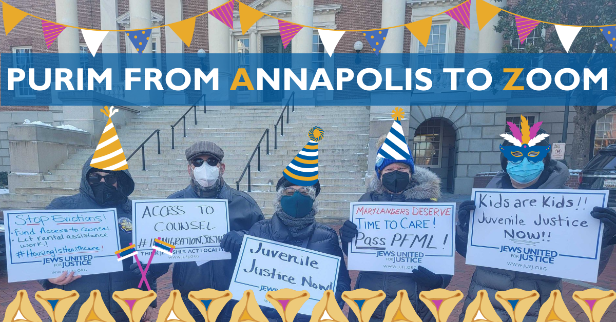 JUFJers in Annapolis with Purim decorations