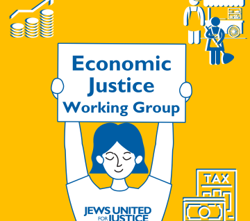 Person holding sign "Economic Justice Working Group"